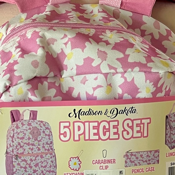 Madison and Dakota Backpack Set Pink Daisy Matching Lunch Bag Pencil Case New - Picture 14 of 14